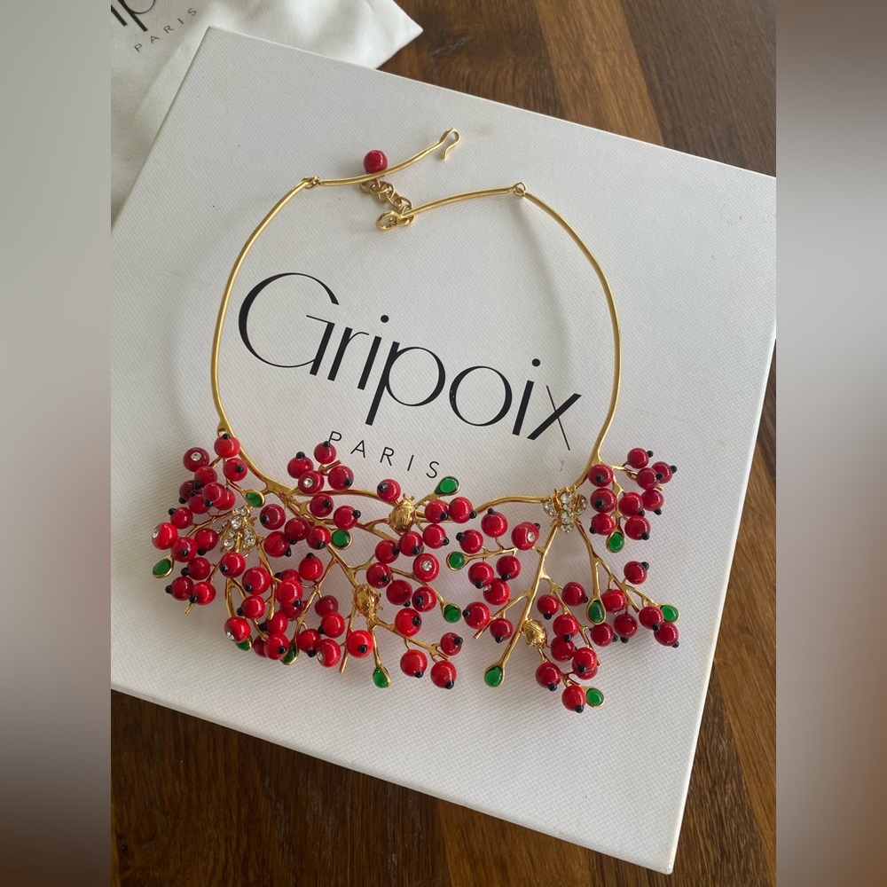 Gripoix Paris -Red Currant Plastron large statement necklace